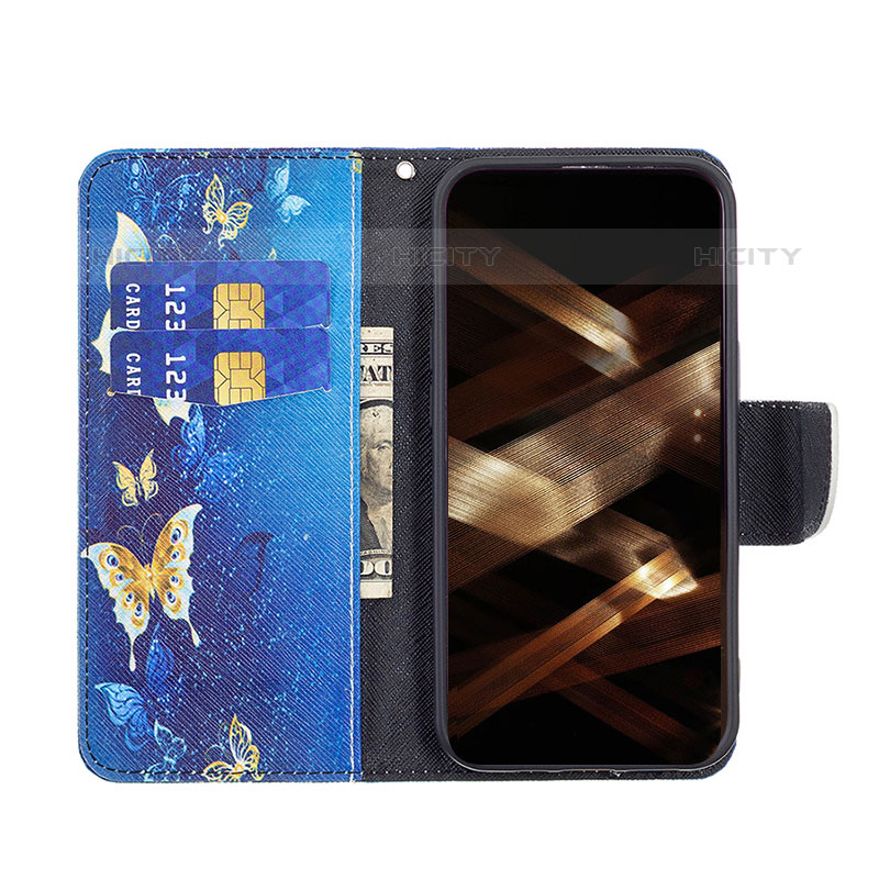 Custodia Portafoglio In Pelle Farfalla Cover con Supporto L07 per Apple iPhone 16 Pro Max Blu