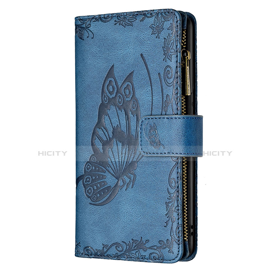 Custodia Portafoglio In Pelle Farfalla Cover con Supporto L08 per Apple iPhone 13 Blu