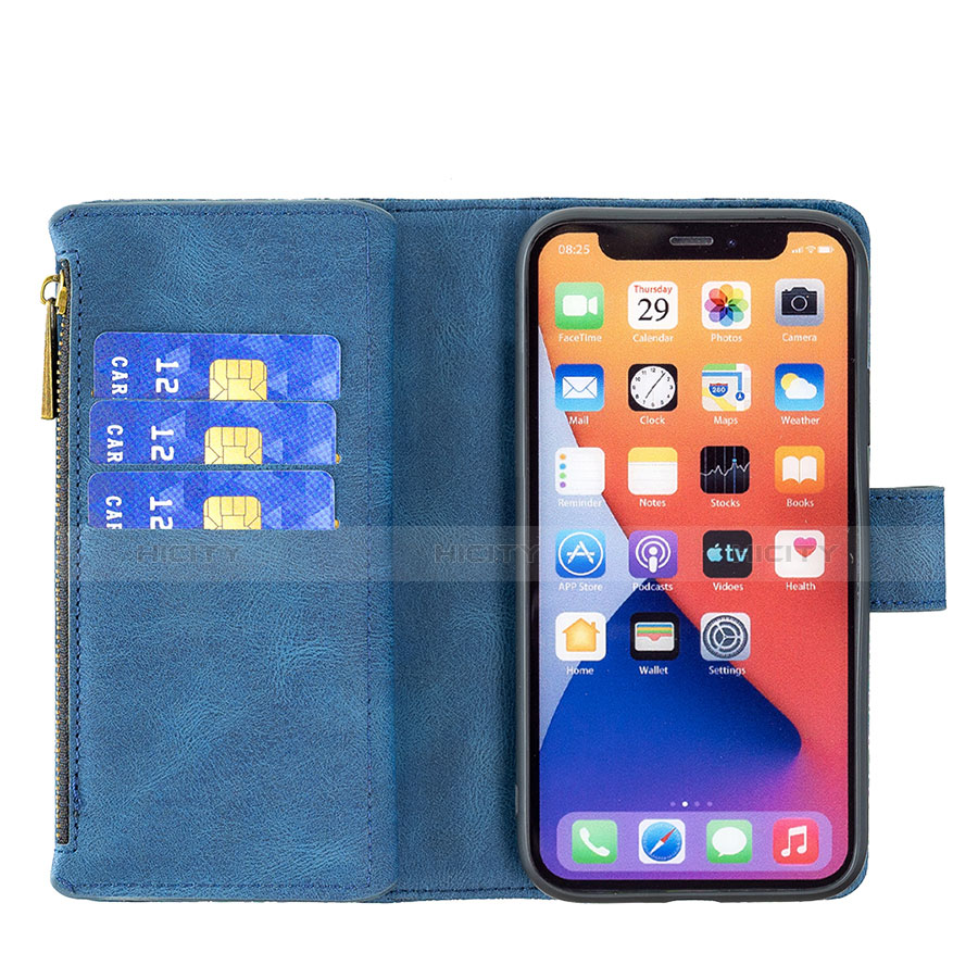 Custodia Portafoglio In Pelle Farfalla Cover con Supporto L08 per Apple iPhone 13 Blu