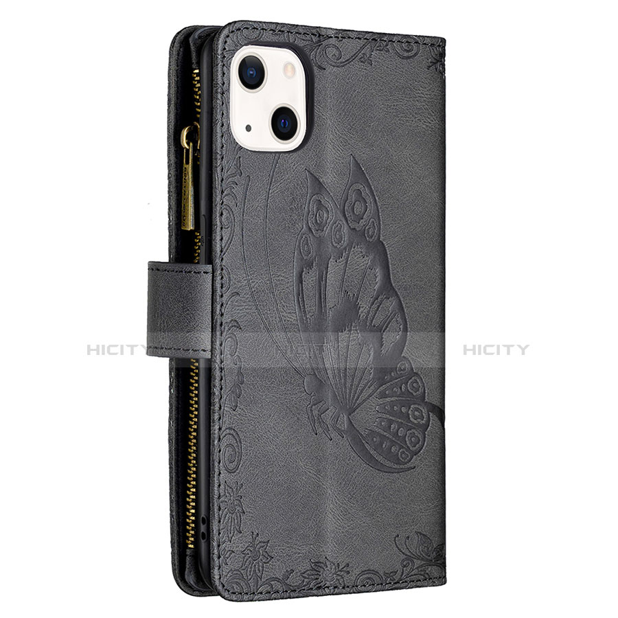 Custodia Portafoglio In Pelle Farfalla Cover con Supporto L08 per Apple iPhone 13 Mini Nero