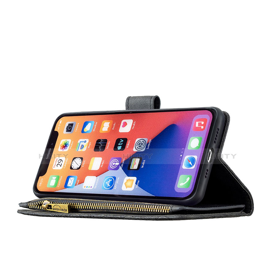 Custodia Portafoglio In Pelle Farfalla Cover con Supporto L08 per Apple iPhone 13 Mini Nero