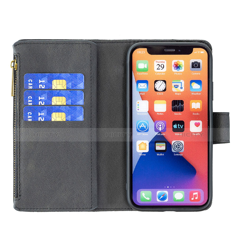 Custodia Portafoglio In Pelle Farfalla Cover con Supporto L08 per Apple iPhone 13 Mini Nero