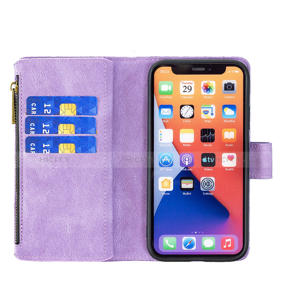 Custodia Portafoglio In Pelle Farfalla Cover con Supporto L08 per Apple iPhone 13 Mini Viola