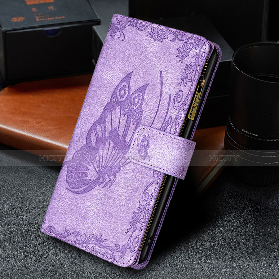 Custodia Portafoglio In Pelle Farfalla Cover con Supporto L08 per Apple iPhone 13 Mini Viola