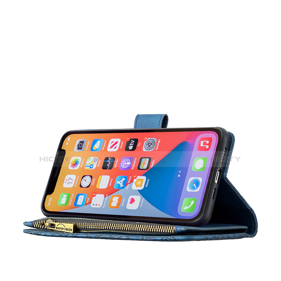 Custodia Portafoglio In Pelle Farfalla Cover con Supporto L08 per Apple iPhone 13 Pro Max Blu