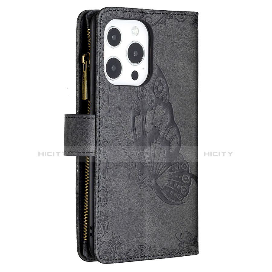 Custodia Portafoglio In Pelle Farfalla Cover con Supporto L08 per Apple iPhone 13 Pro Max Nero