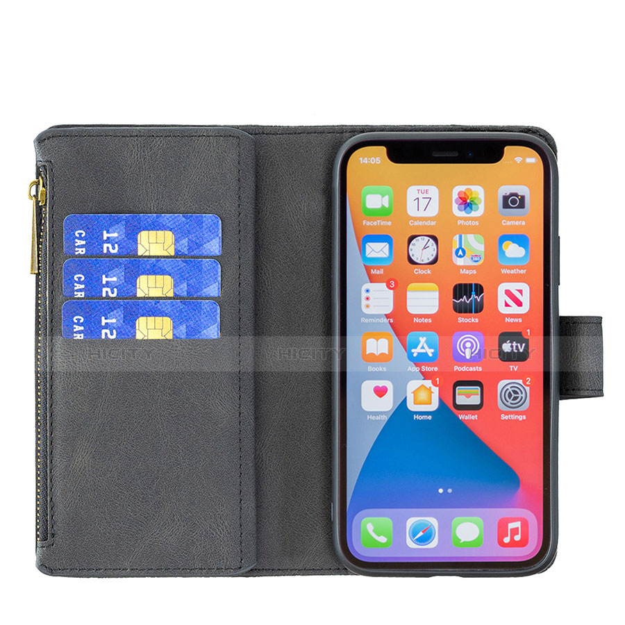 Custodia Portafoglio In Pelle Farfalla Cover con Supporto L08 per Apple iPhone 13 Pro Max Nero