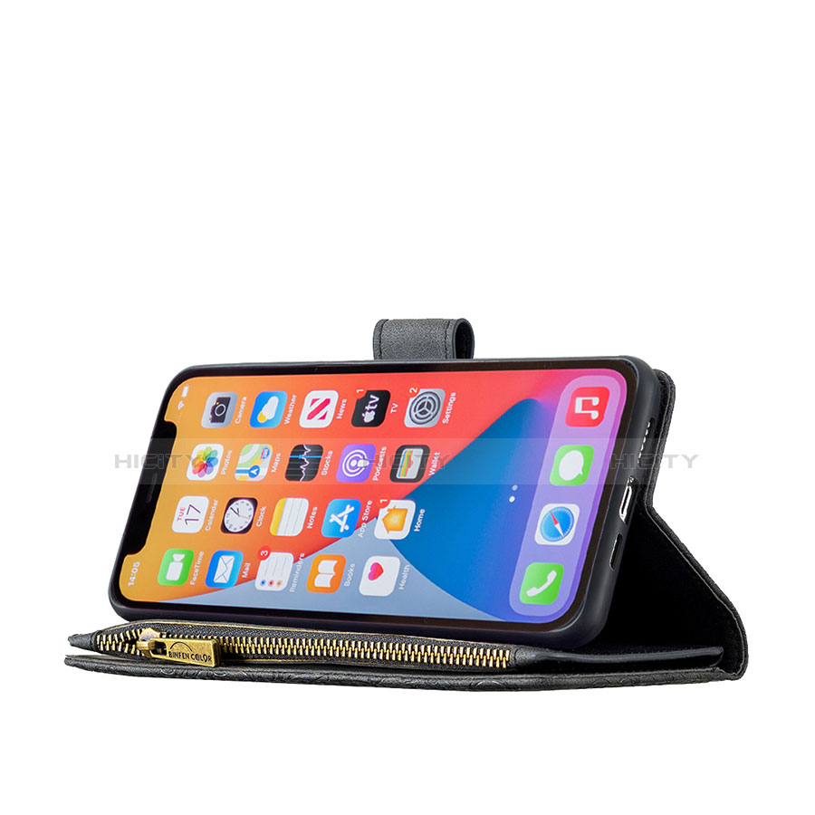 Custodia Portafoglio In Pelle Farfalla Cover con Supporto L08 per Apple iPhone 13 Pro Nero