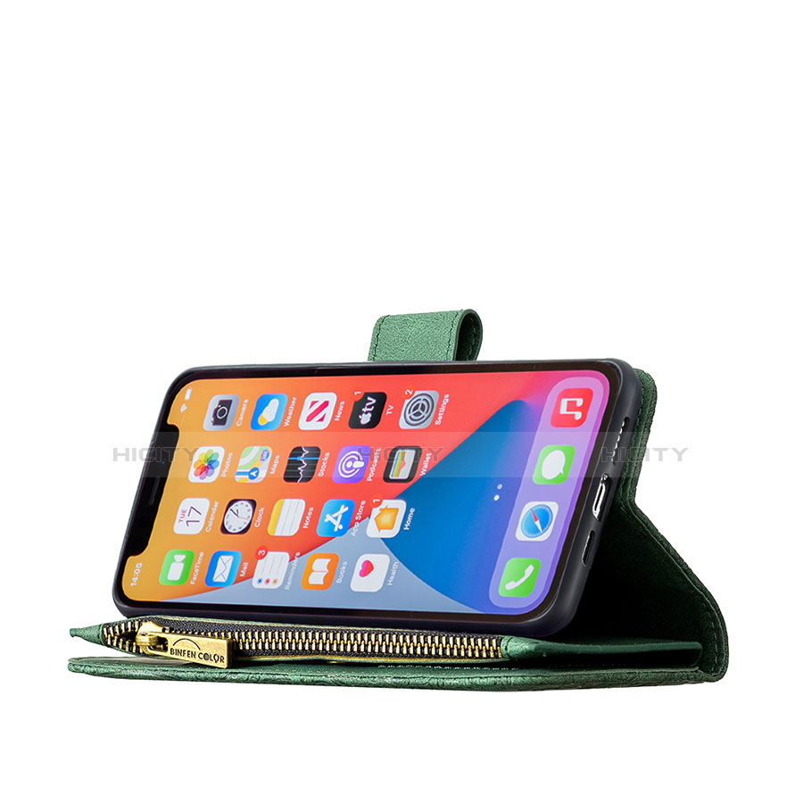 Custodia Portafoglio In Pelle Farfalla Cover con Supporto L08 per Apple iPhone 13 Pro Verde