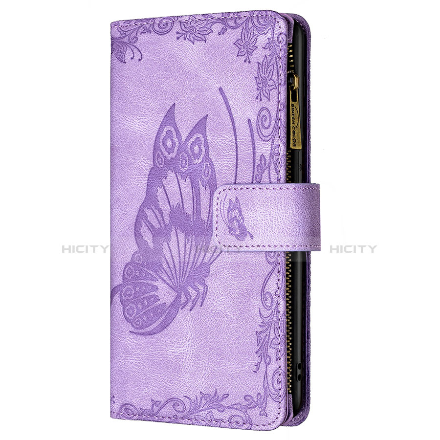 Custodia Portafoglio In Pelle Farfalla Cover con Supporto L08 per Apple iPhone 13 Pro Viola