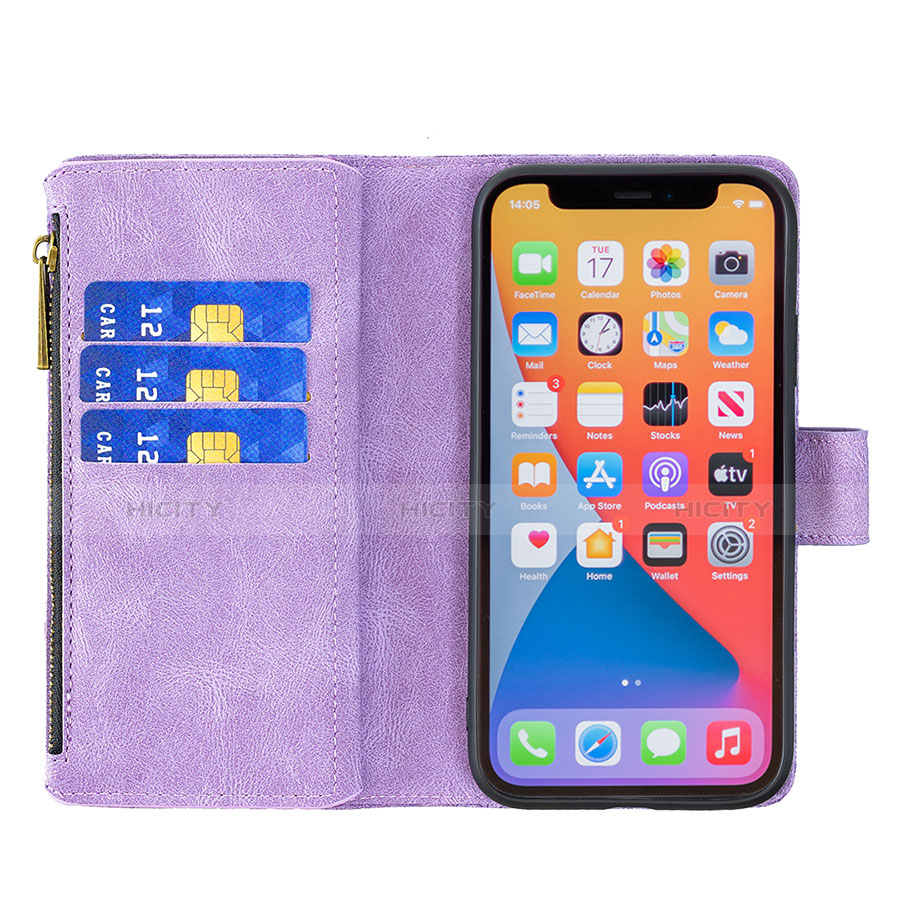 Custodia Portafoglio In Pelle Farfalla Cover con Supporto L08 per Apple iPhone 13 Pro Viola