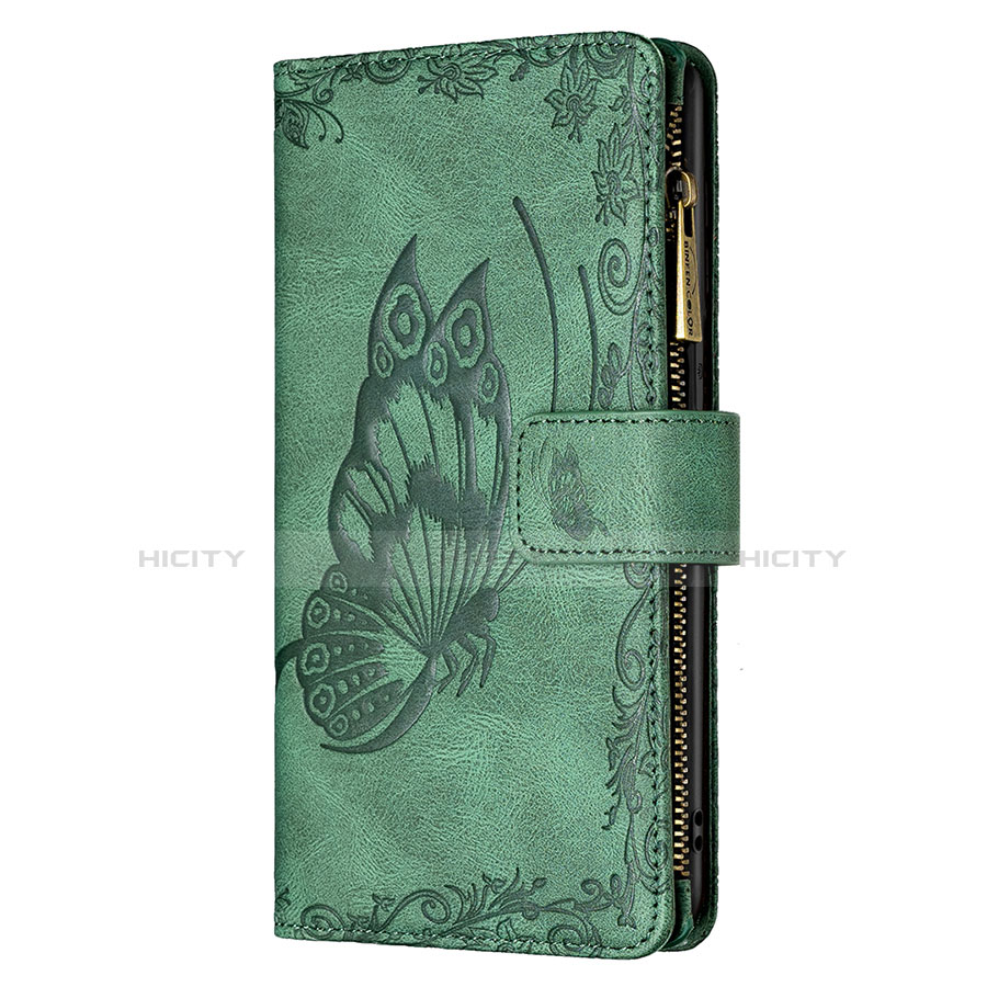 Custodia Portafoglio In Pelle Farfalla Cover con Supporto L08 per Apple iPhone 13 Verde