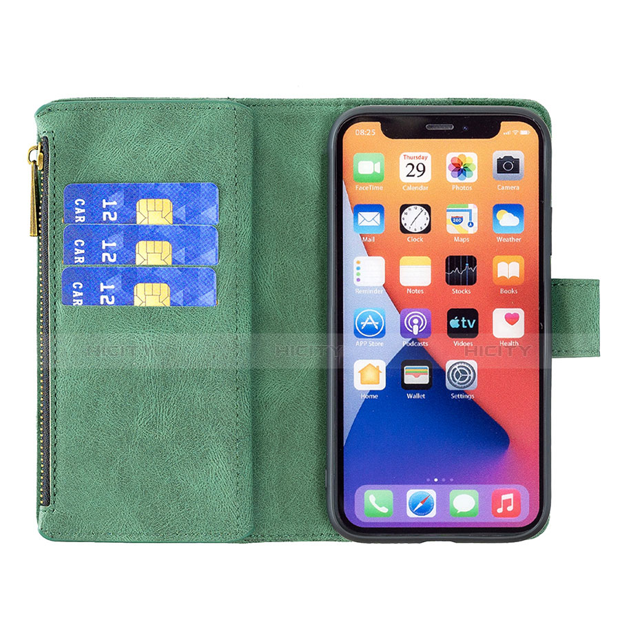 Custodia Portafoglio In Pelle Farfalla Cover con Supporto L08 per Apple iPhone 13 Verde