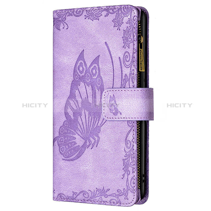 Custodia Portafoglio In Pelle Farfalla Cover con Supporto L08 per Apple iPhone 14 Pro Max Viola