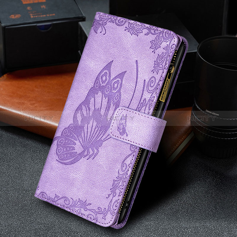 Custodia Portafoglio In Pelle Farfalla Cover con Supporto L08 per Apple iPhone 14 Pro Max Viola