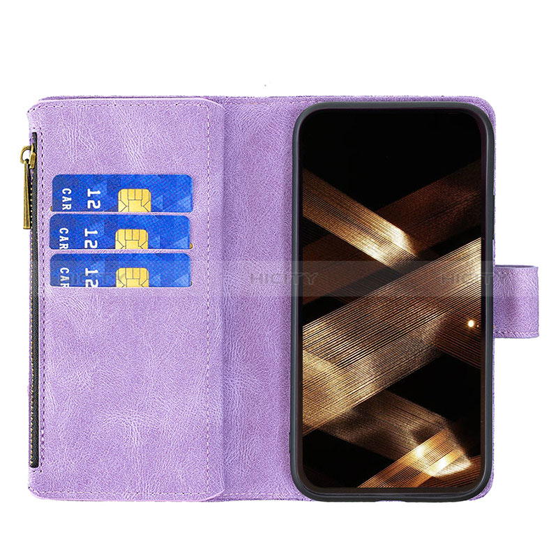 Custodia Portafoglio In Pelle Farfalla Cover con Supporto L08 per Apple iPhone 14 Pro Viola