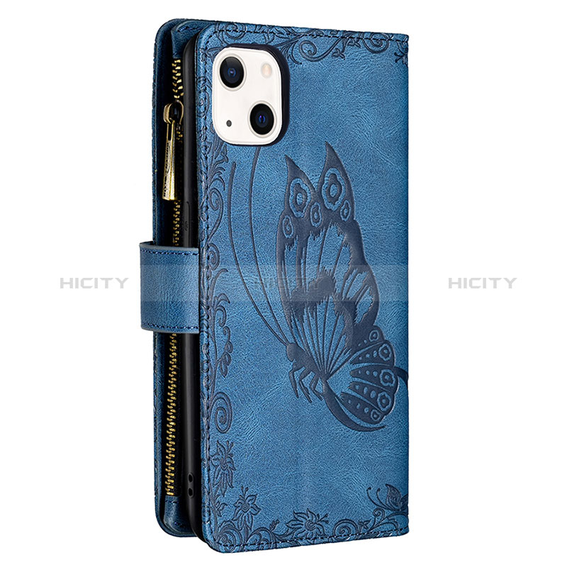 Custodia Portafoglio In Pelle Farfalla Cover con Supporto L08 per Apple iPhone 15 Blu