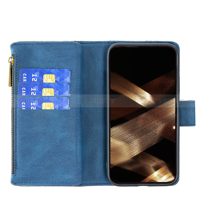 Custodia Portafoglio In Pelle Farfalla Cover con Supporto L08 per Apple iPhone 15 Blu