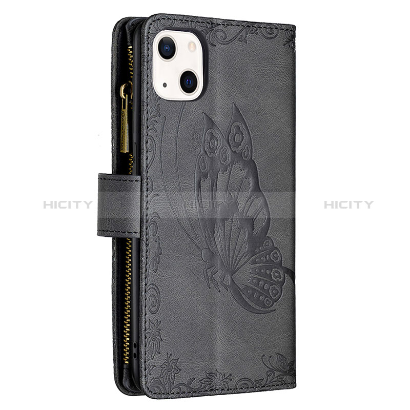 Custodia Portafoglio In Pelle Farfalla Cover con Supporto L08 per Apple iPhone 15 Nero