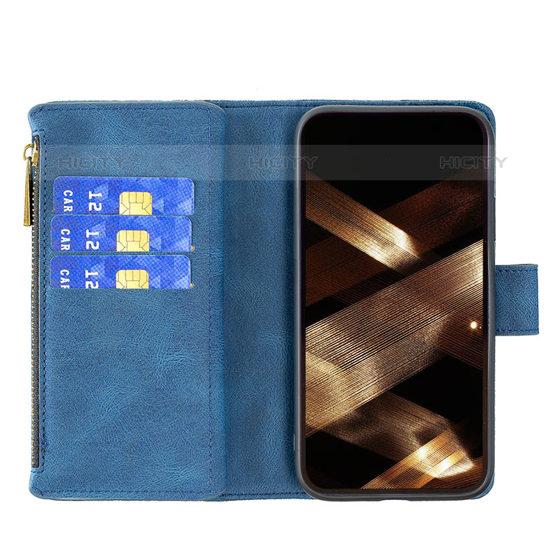 Custodia Portafoglio In Pelle Farfalla Cover con Supporto L08 per Apple iPhone 15 Pro Max Blu