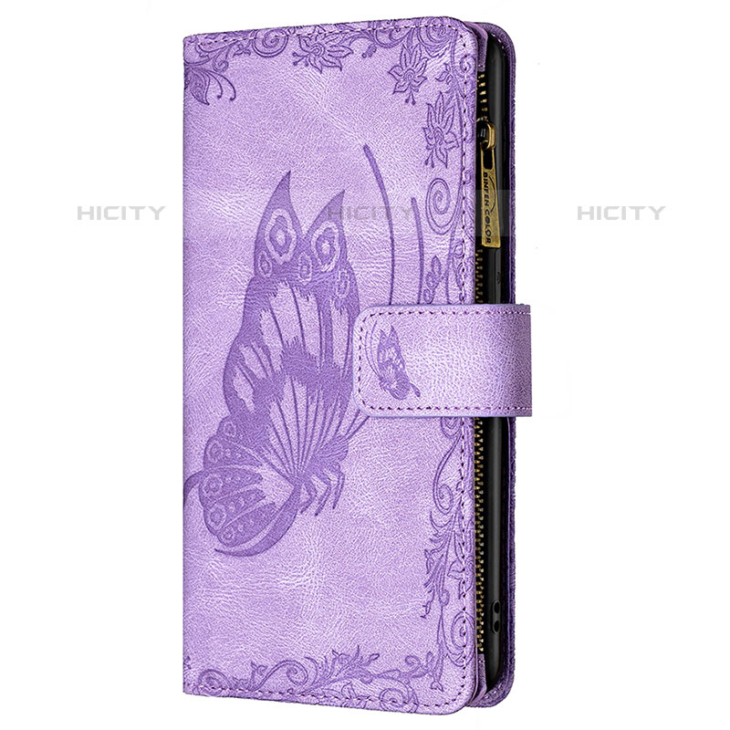 Custodia Portafoglio In Pelle Farfalla Cover con Supporto L08 per Apple iPhone 15 Pro Viola