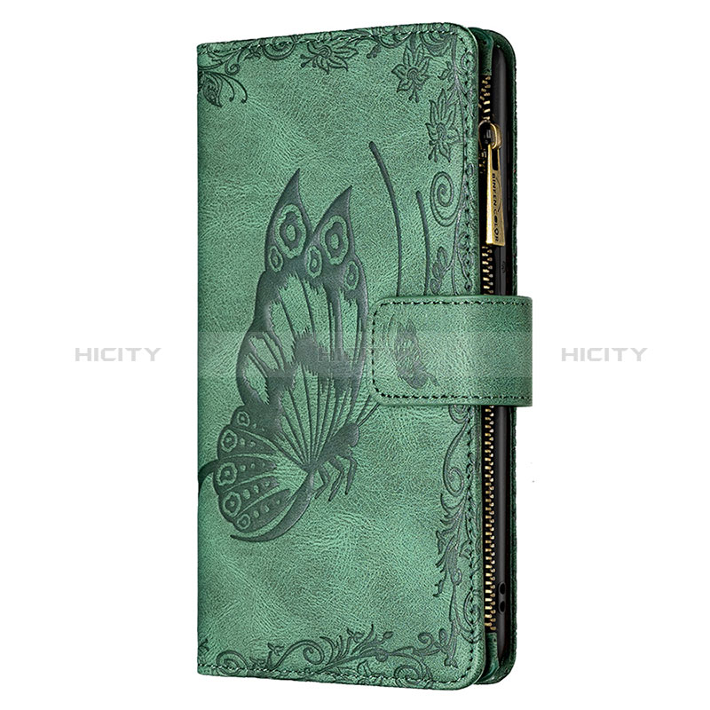 Custodia Portafoglio In Pelle Farfalla Cover con Supporto L08 per Apple iPhone 15 Verde