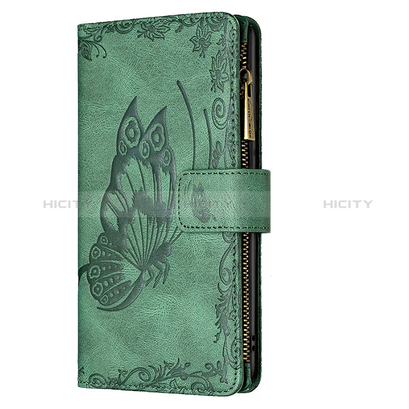 Custodia Portafoglio In Pelle Farfalla Cover con Supporto L08 per Apple iPhone 15 Verde