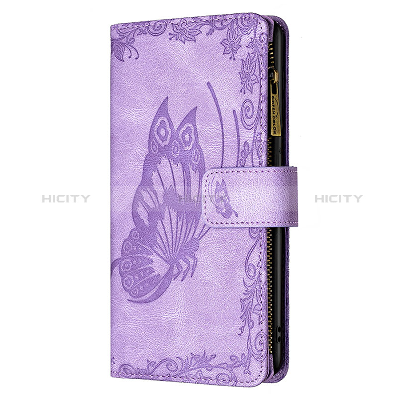 Custodia Portafoglio In Pelle Farfalla Cover con Supporto L08 per Apple iPhone 15 Viola