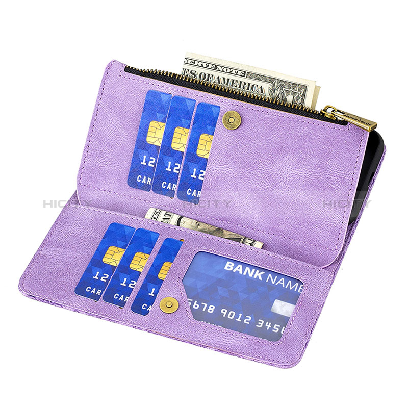 Custodia Portafoglio In Pelle Farfalla Cover con Supporto L08 per Apple iPhone 15 Viola