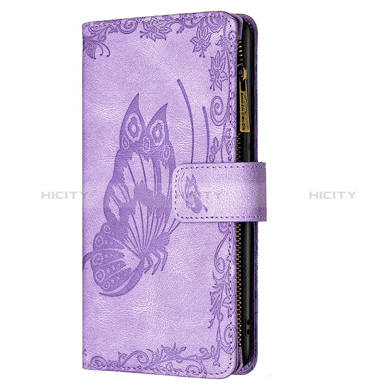 Custodia Portafoglio In Pelle Farfalla Cover con Supporto L08 per Apple iPhone 15 Viola