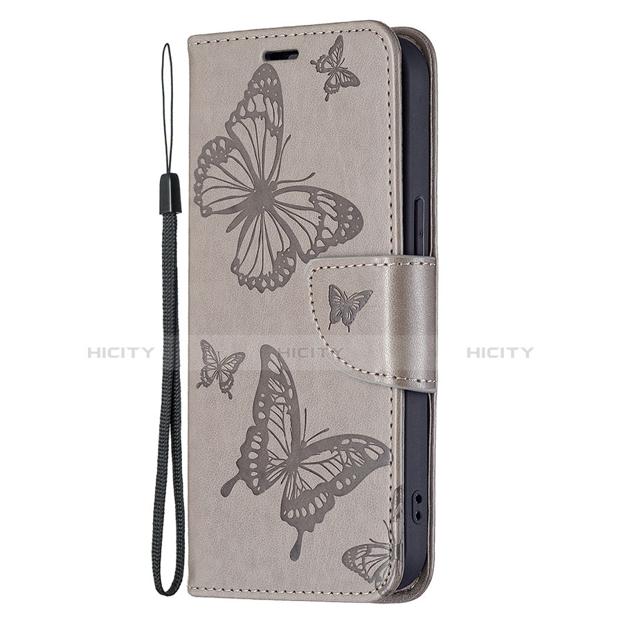 Custodia Portafoglio In Pelle Farfalla Cover con Supporto L09 per Apple iPhone 13 Grigio