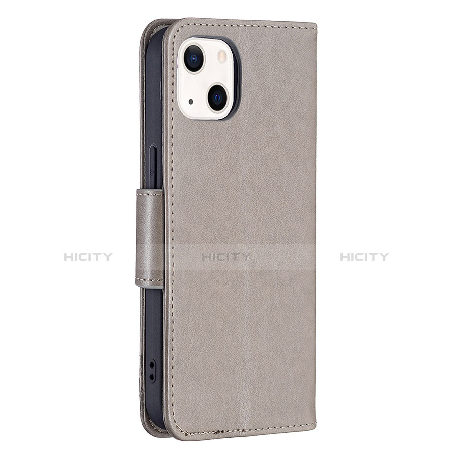 Custodia Portafoglio In Pelle Farfalla Cover con Supporto L09 per Apple iPhone 13 Mini Grigio