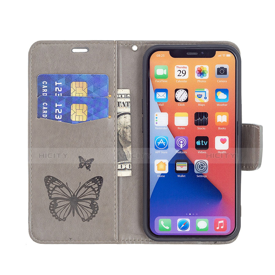 Custodia Portafoglio In Pelle Farfalla Cover con Supporto L09 per Apple iPhone 13 Mini Grigio