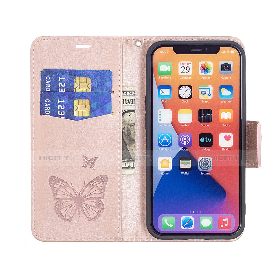 Custodia Portafoglio In Pelle Farfalla Cover con Supporto L09 per Apple iPhone 13 Mini Rosa