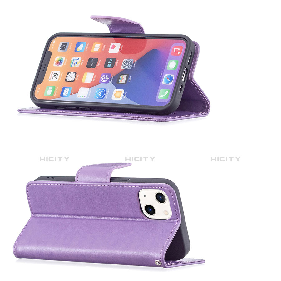 Custodia Portafoglio In Pelle Farfalla Cover con Supporto L09 per Apple iPhone 13 Mini Viola