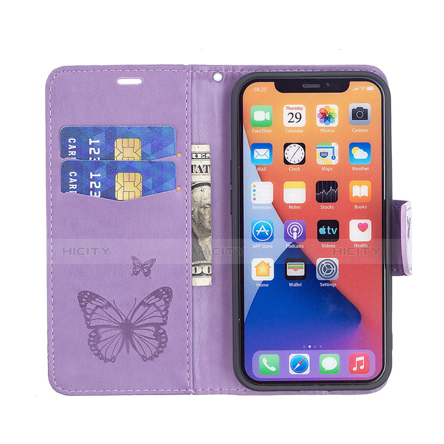 Custodia Portafoglio In Pelle Farfalla Cover con Supporto L09 per Apple iPhone 13 Mini Viola