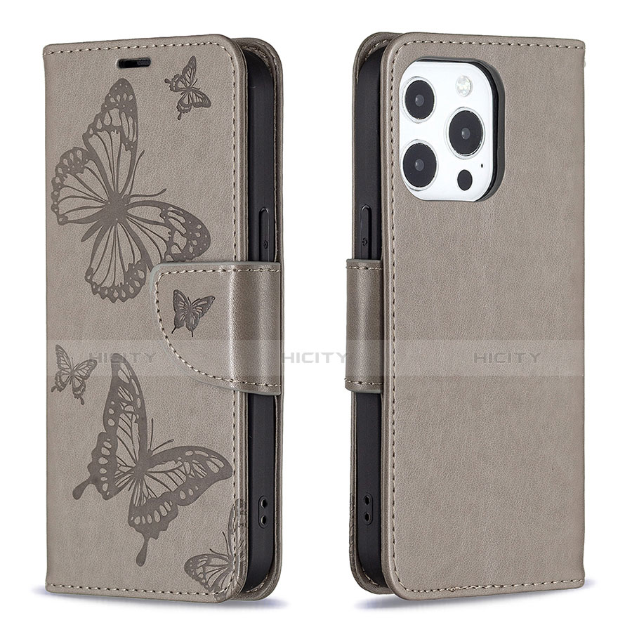 Custodia Portafoglio In Pelle Farfalla Cover con Supporto L09 per Apple iPhone 13 Pro Grigio Scuro