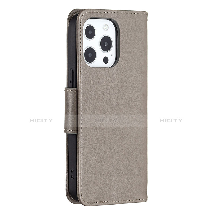 Custodia Portafoglio In Pelle Farfalla Cover con Supporto L09 per Apple iPhone 13 Pro Grigio Scuro