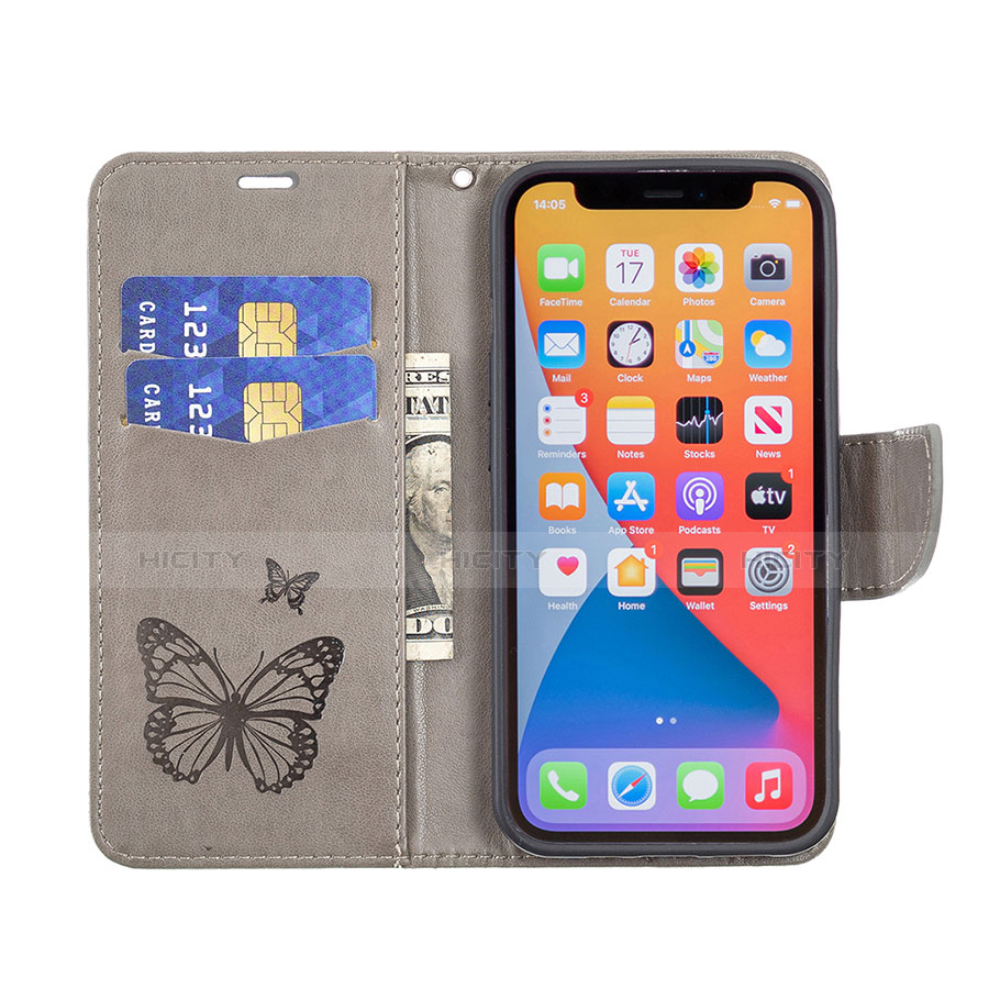 Custodia Portafoglio In Pelle Farfalla Cover con Supporto L09 per Apple iPhone 13 Pro Max Grigio Scuro