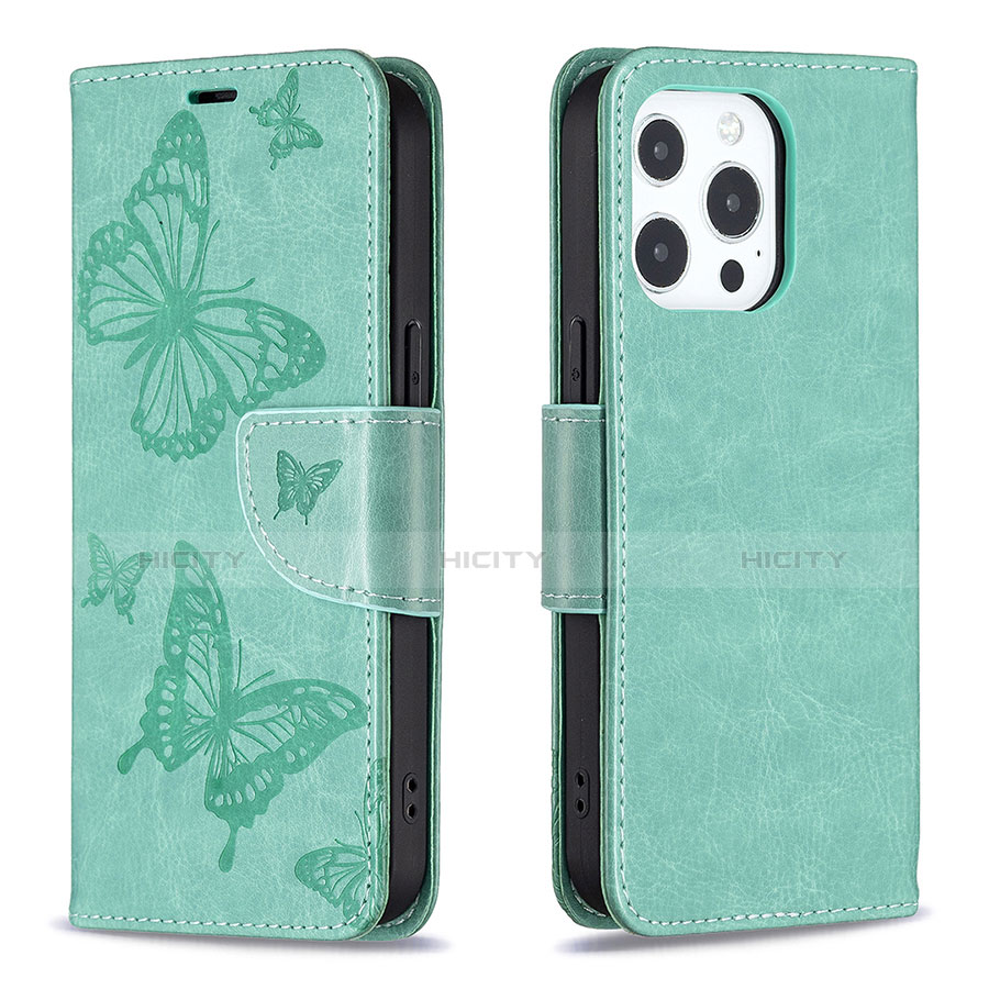 Custodia Portafoglio In Pelle Farfalla Cover con Supporto L09 per Apple iPhone 13 Pro Max Verde