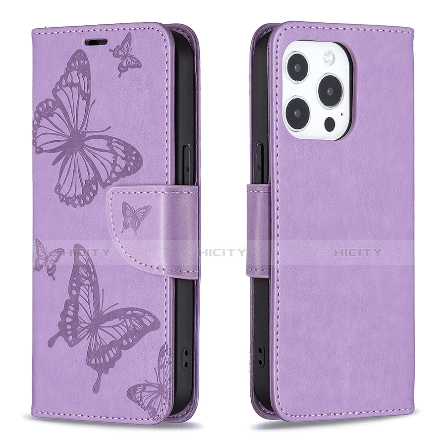 Custodia Portafoglio In Pelle Farfalla Cover con Supporto L09 per Apple iPhone 13 Pro Max Viola