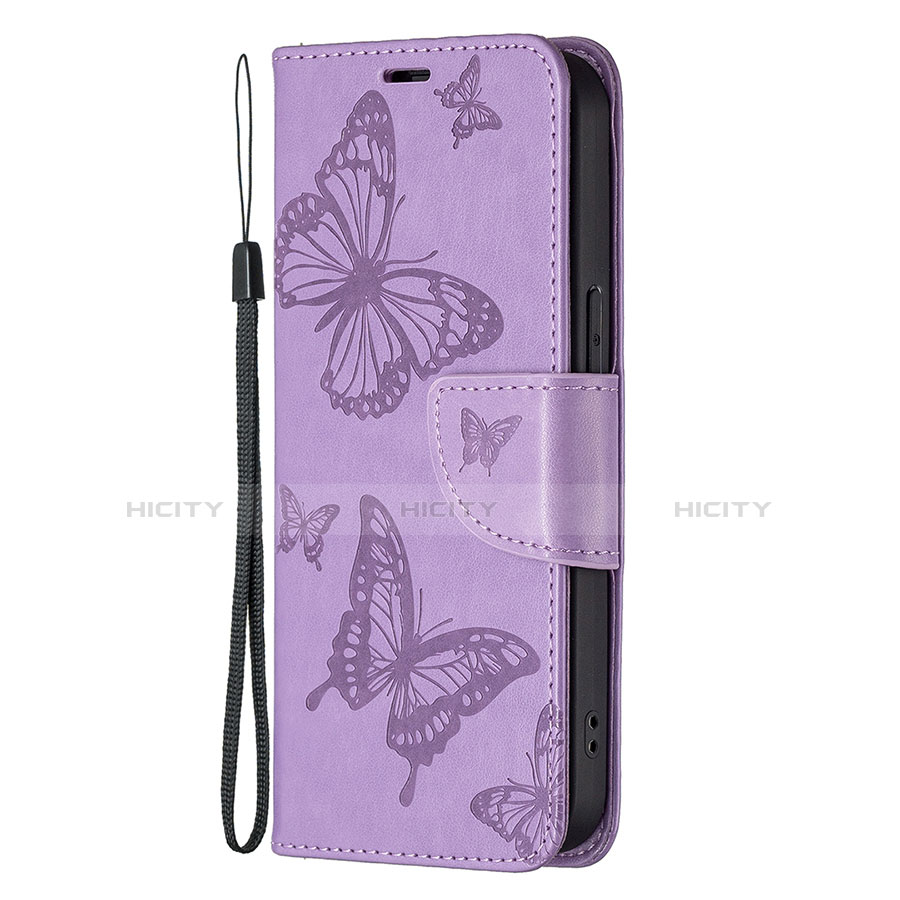 Custodia Portafoglio In Pelle Farfalla Cover con Supporto L09 per Apple iPhone 13 Pro Max Viola