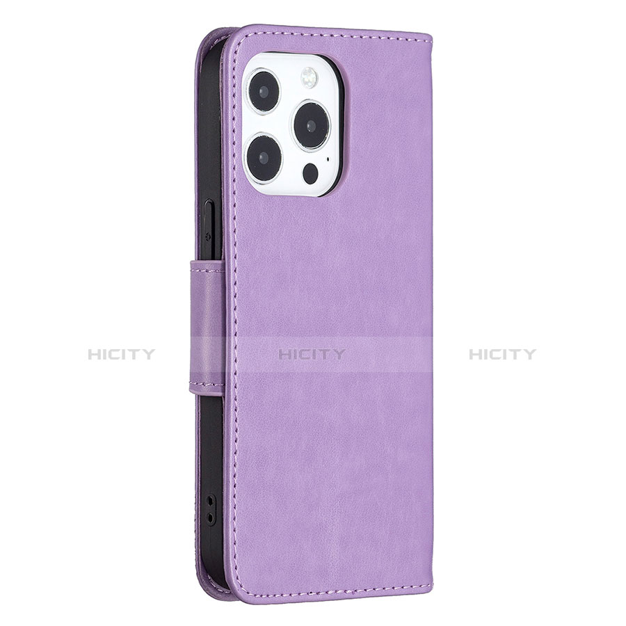 Custodia Portafoglio In Pelle Farfalla Cover con Supporto L09 per Apple iPhone 13 Pro Max Viola