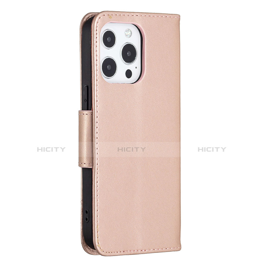 Custodia Portafoglio In Pelle Farfalla Cover con Supporto L09 per Apple iPhone 13 Pro Rosa