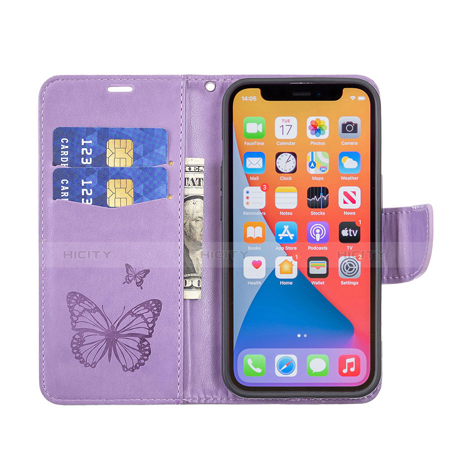 Custodia Portafoglio In Pelle Farfalla Cover con Supporto L09 per Apple iPhone 13 Pro Viola