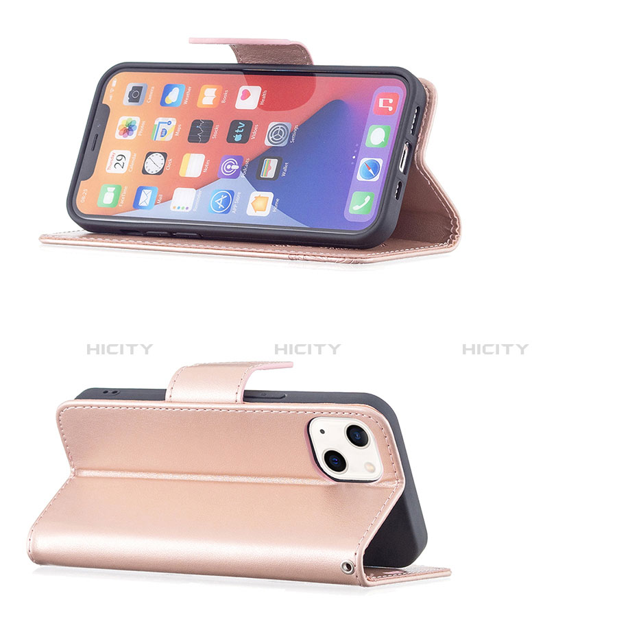 Custodia Portafoglio In Pelle Farfalla Cover con Supporto L09 per Apple iPhone 13 Rosa