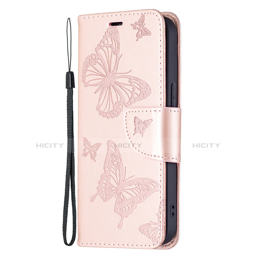 Custodia Portafoglio In Pelle Farfalla Cover con Supporto L09 per Apple iPhone 13 Rosa