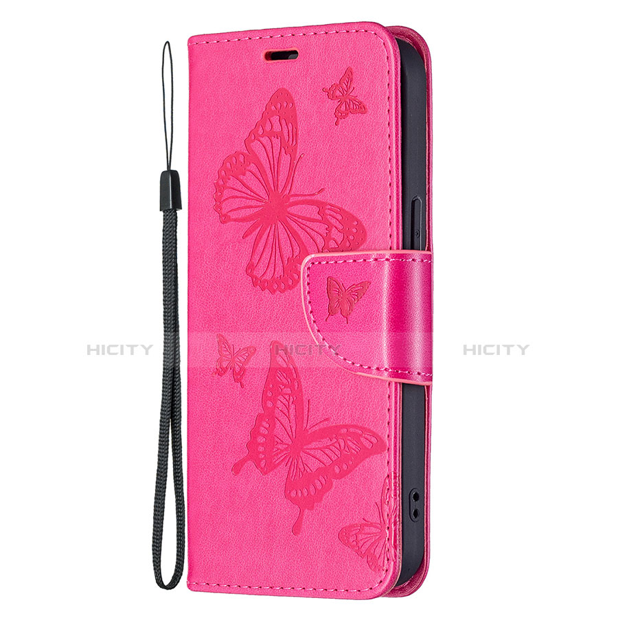 Custodia Portafoglio In Pelle Farfalla Cover con Supporto L09 per Apple iPhone 13 Rosa Caldo