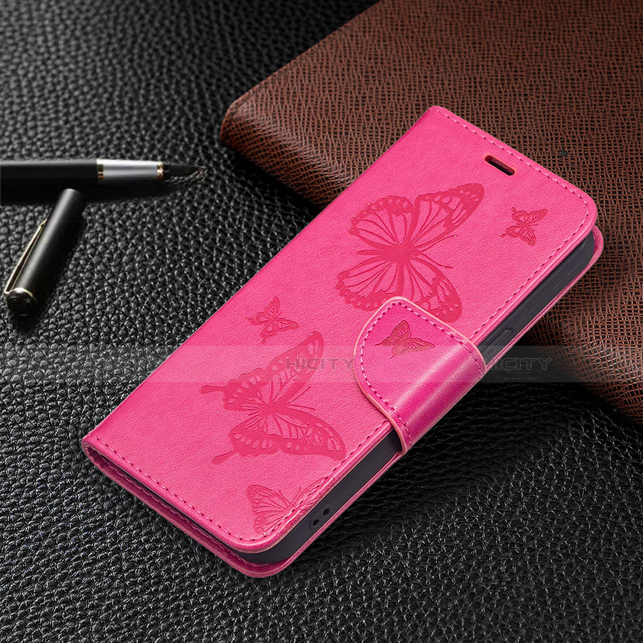 Custodia Portafoglio In Pelle Farfalla Cover con Supporto L09 per Apple iPhone 13 Rosa Caldo