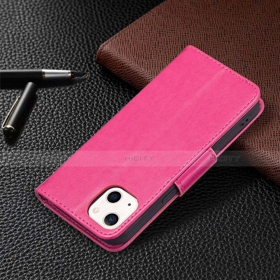 Custodia Portafoglio In Pelle Farfalla Cover con Supporto L09 per Apple iPhone 13 Rosa Caldo